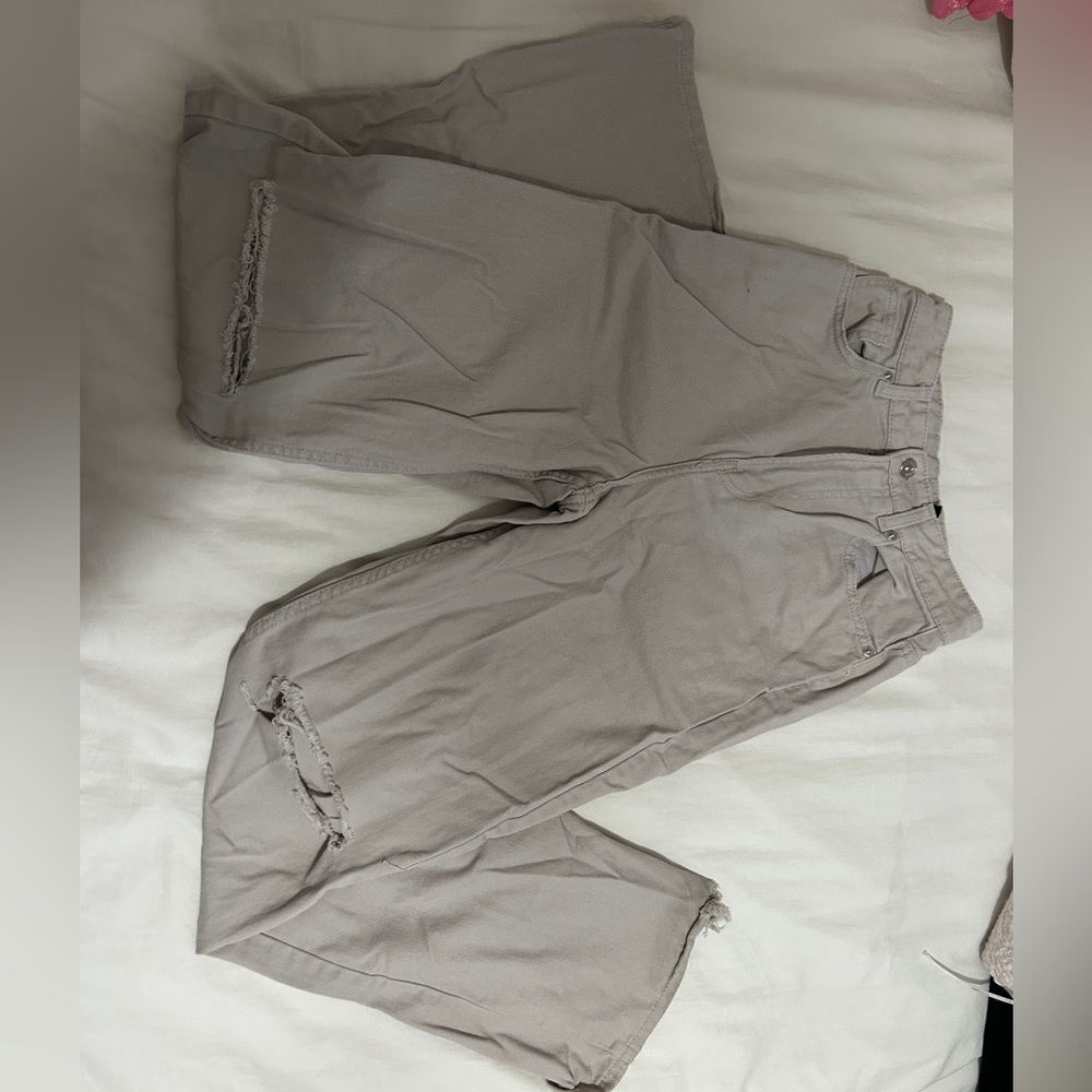 Beige high rise baggy jeans